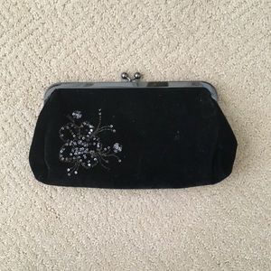 Velvet Flower Black Clutch